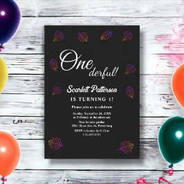 Enkel svart och vit glatt Löv 1:a födelsedagen Inbjudningar