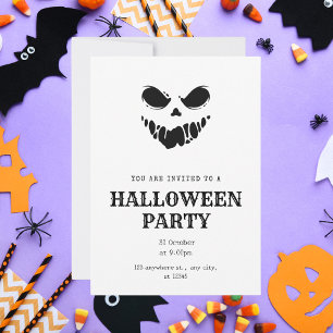 Enkel svart och vit Halloween fest Inbjudningar
