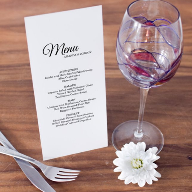 Enkel svart och vit kalligrafi Bröllop Menu Meny (Skapare uppladdad)