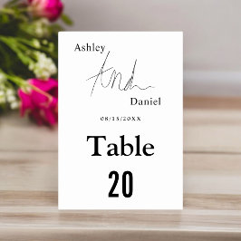 Enkel svart och vit kalligrafi Elegant bröllop Bordsnummer