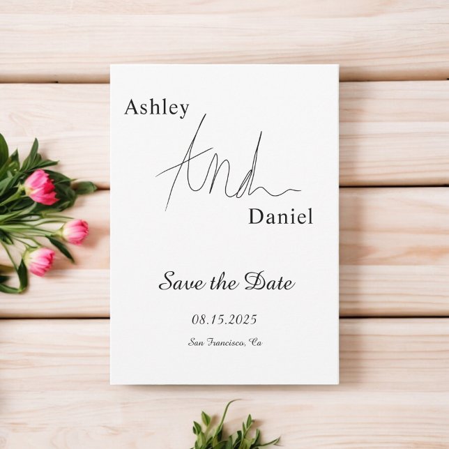Enkel svart och vit kalligrafi Elegant bröllop Spara Datumet (Skapare uppladdad)