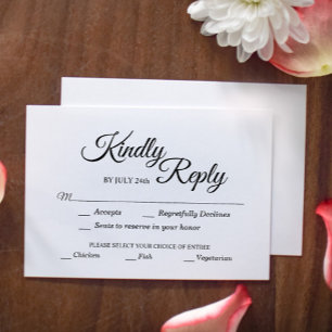 Enkel svart och vit kalligrafi måltidsval OSA kort