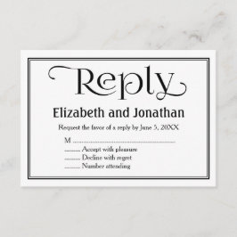 Enkel svart och vit kristen bröllops-svarskort OSA kort