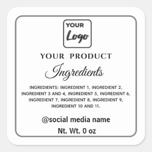 Enkel svart och vit logotyp produkt ingredienser s fyrkantigt klistermärke