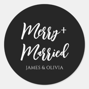 Enkel svart och vit merry och gift jul runt klistermärke