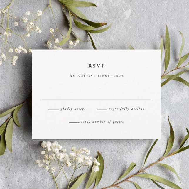 Enkel Svart och Vit Minimal Bröllopsfest OSA Kort (Simple minimalist black and white wedding rsvp cad.)
