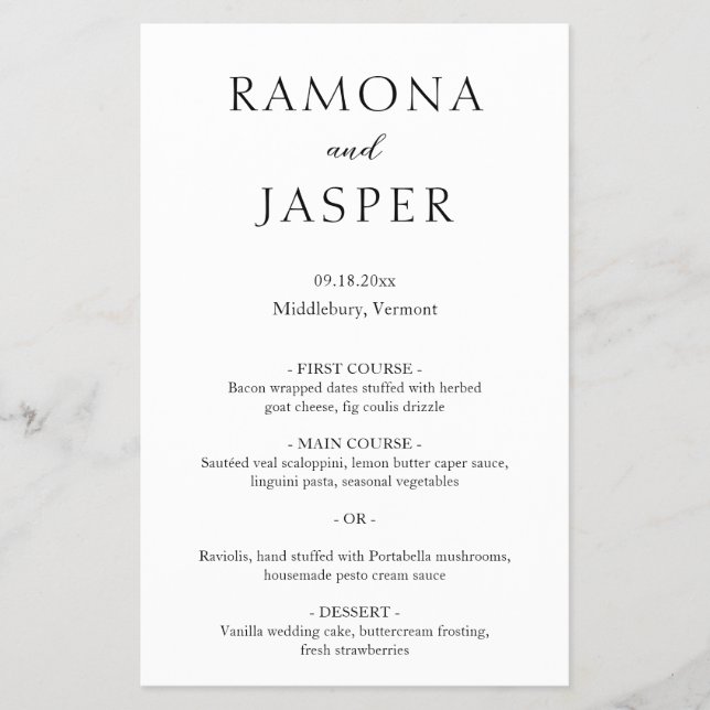 Enkel svart och vit modern Bröllop-meny Flygblad (Framsidan)