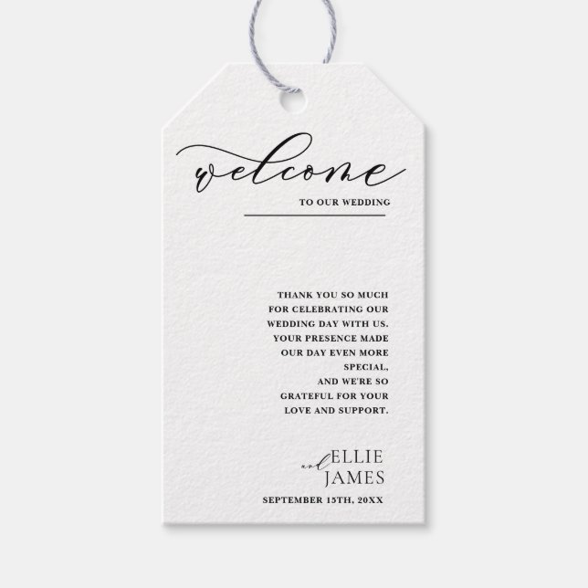 Enkel svart och vit modern Bröllop-Tack Presentetikett (Framsidan)