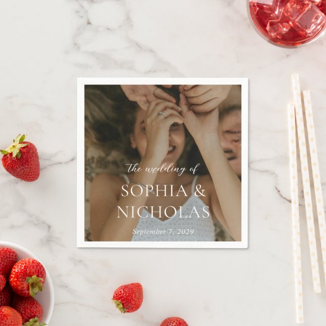 Enkel svart och vit modern fotobryllop pappersservett (Insitu)