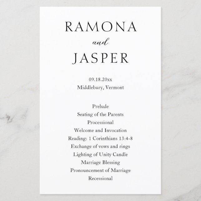 Enkel svart och vit modern vigselprogram med fetst (Framsida)