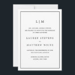 Enkel svart och vit monogram Elegant bröllop Meddelande<br><div class="desc">Enkel bröllopsannons med en modern men elegant design med ditt tvåbokstavsmonogram högst upp och dina detaljer omgivna av en tunn ram. All text är i svart på vit bakgrund och teckensnitt och bakgrundsfärger kan ändras till valfri färg genom att klicka på knappen "anpassa". Mallen innehåller traditionella formuleringar som gör denna...</div>