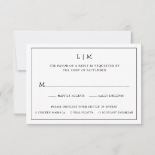 Enkel svart och vit Monogram Elegant bröllop OSA Kort