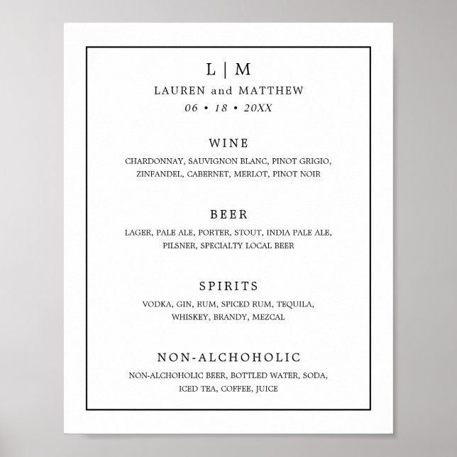 Enkel svart och vit Monogram Elegant bröllop Poster (Framsidan)