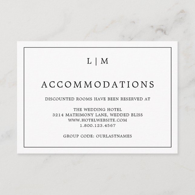 Enkel svart och vit Monogram Elegant bröllop Tilläggskort (Framsida)