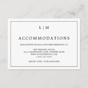 Enkel svart och vit Monogram Elegant bröllop Tilläggskort