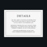 Enkel svart och vit Monogram Elegant bröllop Tilläggskort<br><div class="desc">Ett enkelt elegant i bröllop-höljet med en modern utformning med dina detaljer omgivna av ett tunt gräns. All text är svart, över en vit bakgrund och baksidan har ditt monogram i mitten, innanför gräns. Typsnitt och färg kan ändras till valfritt färg. En chic och snyggt som är underbar för ett...</div>