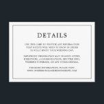 Enkel svart och vit Monogram Elegant bröllop Tilläggskort<br><div class="desc">Ett enkelt elegant i bröllop-höljet med en modern utformning med dina detaljer omgivna av ett tunt gräns. All text är svart, över en vit bakgrund och baksidan har ditt monogram i mitten, innanför gräns. Typsnitt och färg kan ändras till valfritt färg. En chic och snyggt som är underbar för ett...</div>