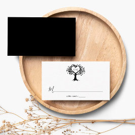 Enkel svart och vit Monogram Heart Träd Bröllop Placeringskort