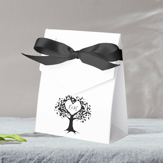 Enkel svart och vit Monogram Heart Träd Bröllop Presentaskar (Skapare uppladdad)