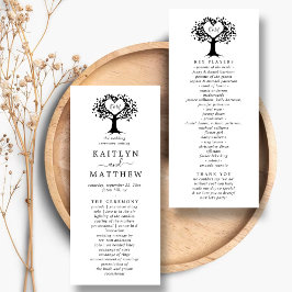 Enkel svart och vit Monogram Heart Träd Bröllop Program