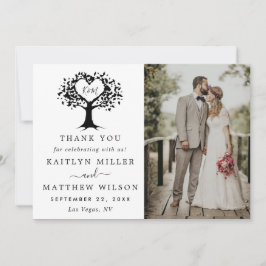 Enkel svart och vit Monogram Heart Träd Bröllop Tack Kort