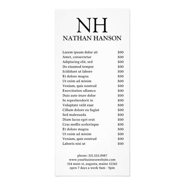 Enkel svart och vit monogram Modern Reklamkort (Framsidan)