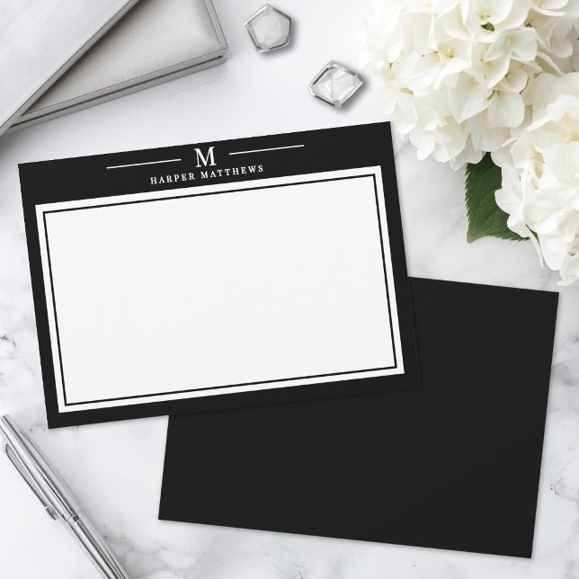 Enkel svart och vit monogram-papperstyp anteckningskort (Simple Black and White Monogram Stationery Note Card )