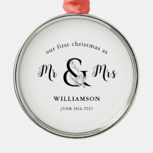 Enkel svart och vit Mr & Mrs. 1:a jul Julgransprydnad Metall