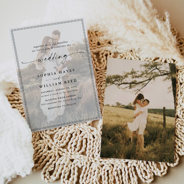 Enkel svart och vit övertäckning Modern foto Bröll Inbjudningar (Skapare uppladdad)