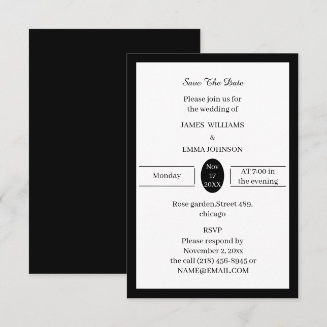 Enkel svart och vit Personlig Spara Datumet (Fram/baksida)