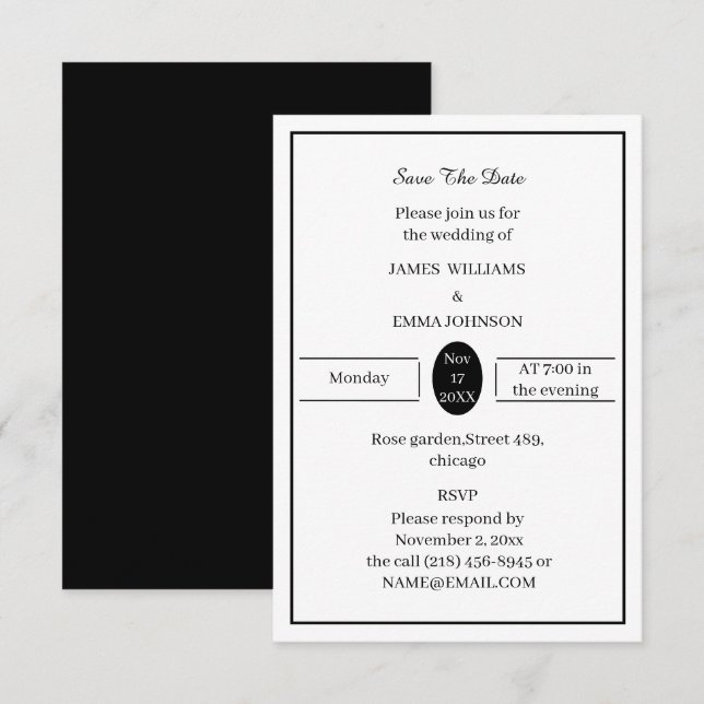 Enkel svart och vit Personlig Spara Datumet (Fram/baksida)