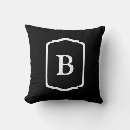 Enkel svart och vit ramad monogram kudde