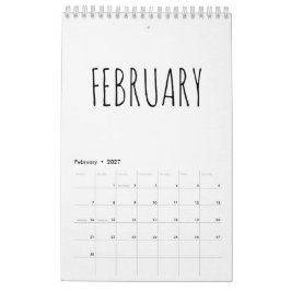 Enkel svart och vit script calligraphy kalender