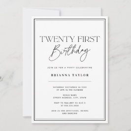 Enkel svart och vit typografi 21:a födelsedag inbjudningar