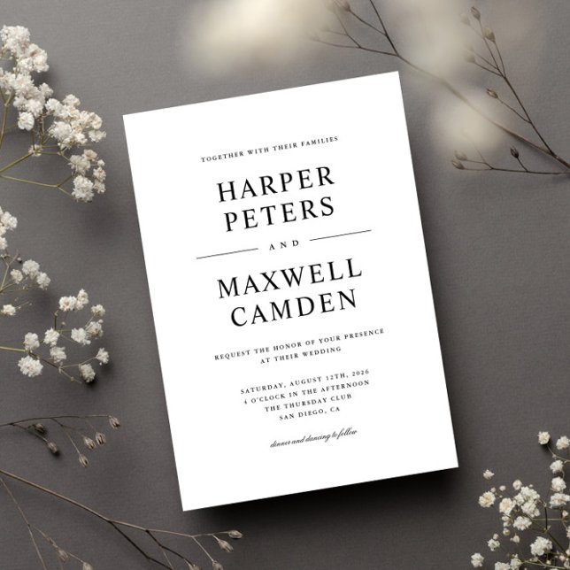 Enkel svart och vit typografi Bröllop Inbjudningar (Skapare uppladdad)