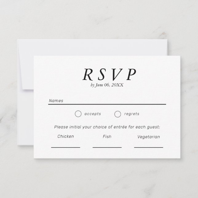 Enkel svart och vit typografi Bröllop RSVP OSA Kort (Framsida)