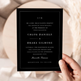 Enkel svart och vit vigselmonogram inbjudningar