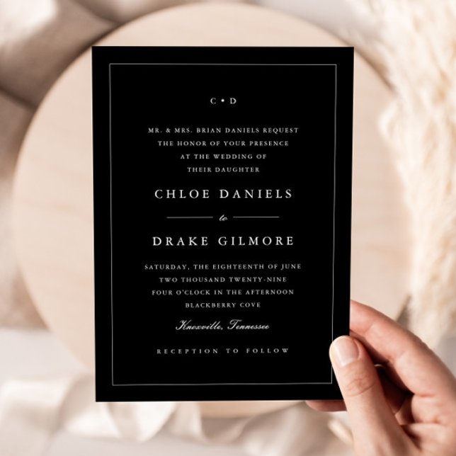 Enkel svart och vit vigselmonogram inbjudningar (Simple Black and White Wedding Monogram Invitation.)