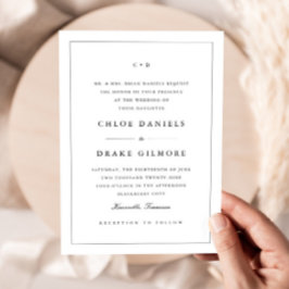 Enkel svart och vit vigselmonogram inbjudningar