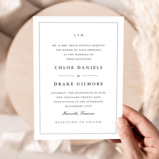 Enkel svart och vit vigselmonogram inbjudningar (Simple Black and White Wedding Monogram Invitation.)