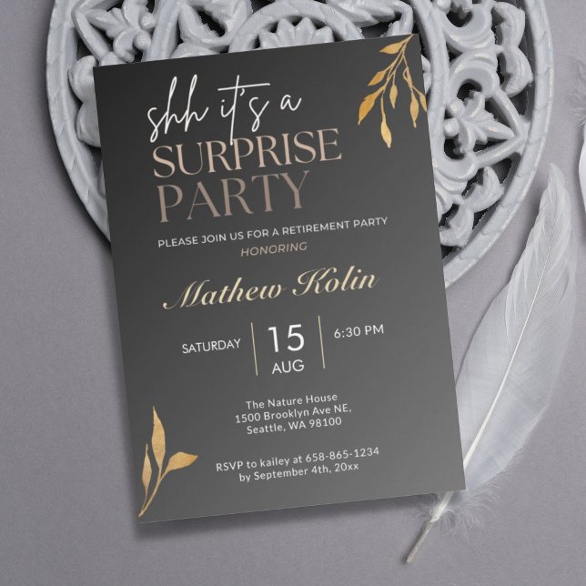 Enkel svart överraskning Pension Party Online Inbjudningar (Skapare uppladdad)