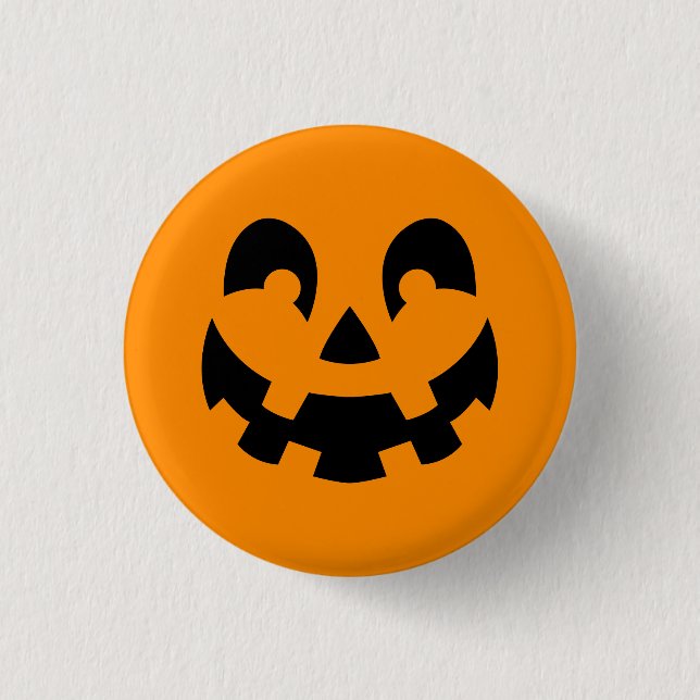 Enkel svart pumpa ansikte på orange Halloween Knapp (Framsida)