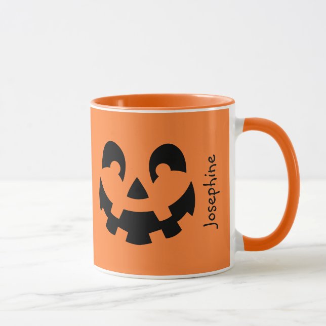 Enkel svart pumpa ansikte på orange Halloween Mugg (Höger)
