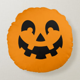 Enkel svart pumpa ansikte på orange Halloween Rund Kudde