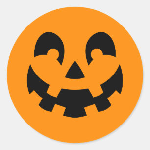 Enkel svart pumpa ansikte på orange Halloween Runt Klistermärke