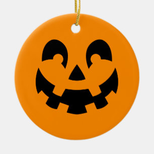 Enkel svart Pumpkin Ansikte på Orange Halloween Julgransprydnad Keramik