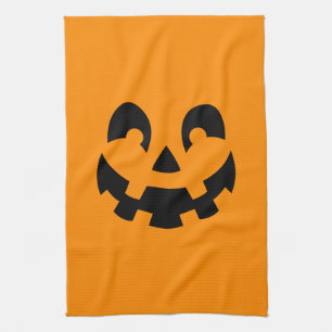 Enkel svart Pumpkin Ansikte på Orange Halloween Kökshandduk
