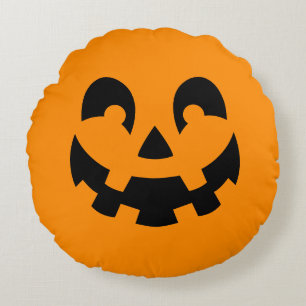 Enkel svart Pumpkin Ansikte på Orange Halloween Rund Kudde