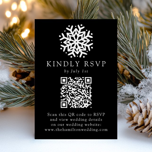 Enkel svart QR-kod vigsel snöflinga OSA Kort (Skapare uppladdad)