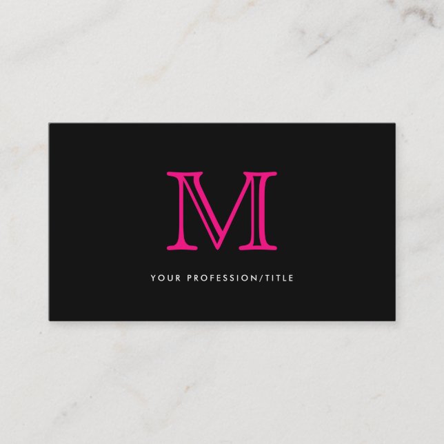 Enkel svart Rosa Modern typgrafi Monogram Visitkort (Framsida)